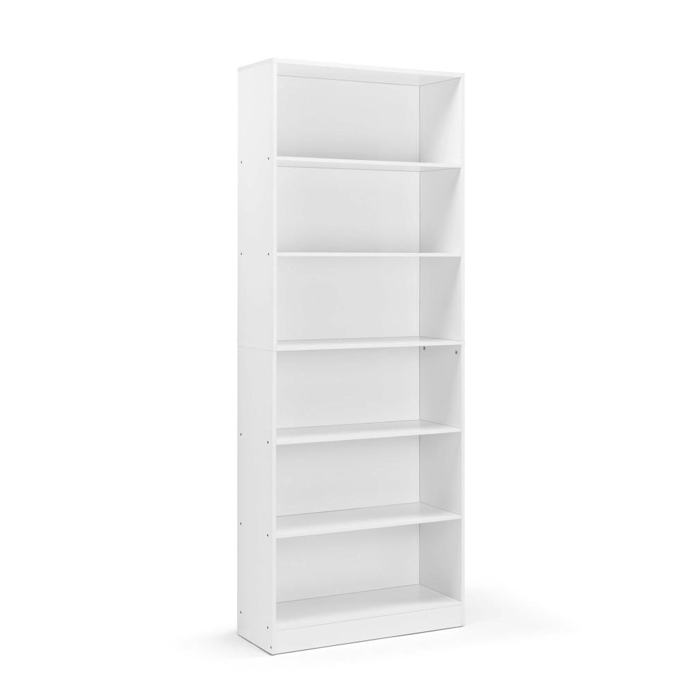 Design Square Keto Modern 6-Tier Wooden Bookcase Display Shelf Wide - White