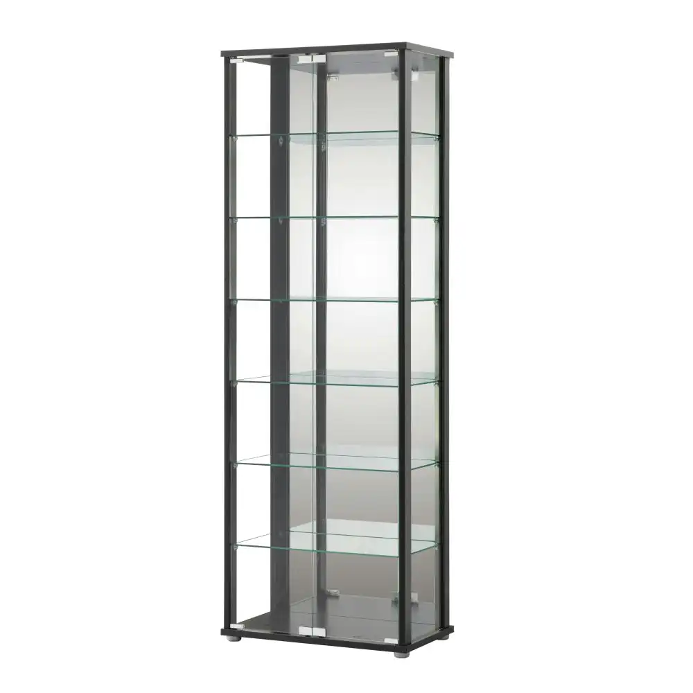 Design Square Jude Large 7-Tier Glass Display Shelf Storage Cabinet W/ 2-Doors - Black