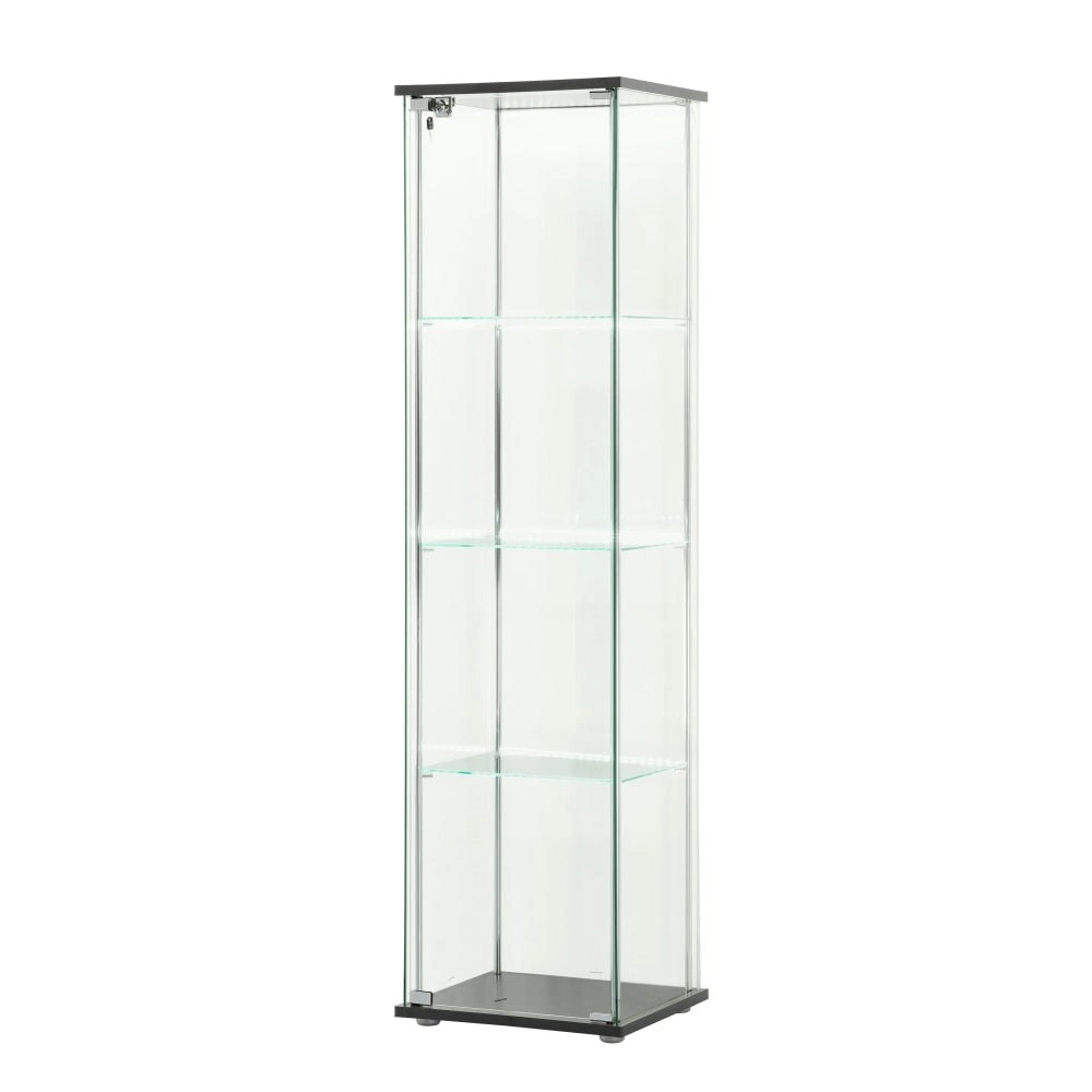 Design Square Jude 4-Tier Glass Display Shelf Storage Cabinet W/ LED Light - Black