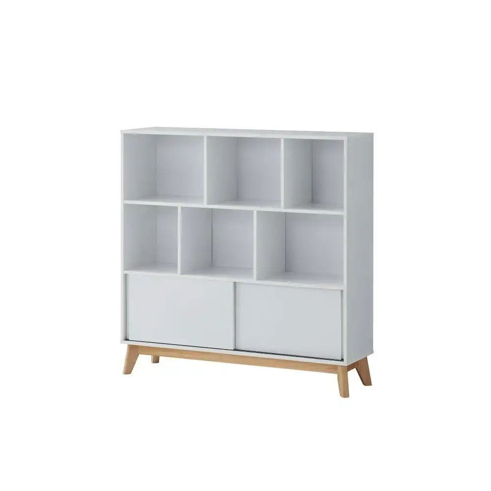 Design Square Minere Multi-Purpose Bookcase Display Storage Cabinet W/ 2-Doors - White/Oak