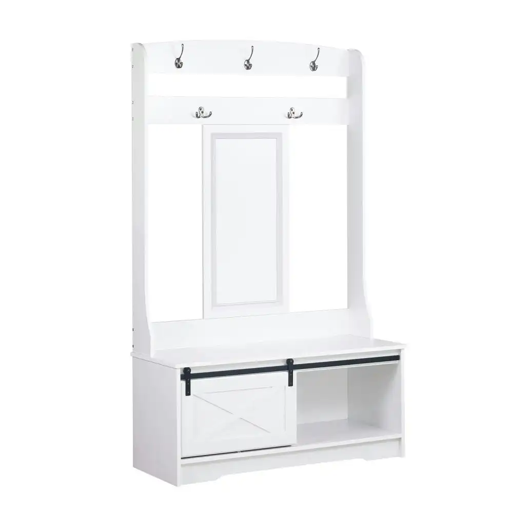 Maestro Furniture Barndoor Large Modern Coat Rack Hall Tree Shoe Rack Cabinet - White