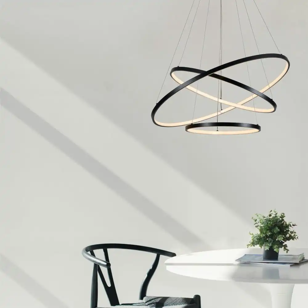 Omega Bright Contemporary Retro Black Hollow Rings Halo LED Pendant Light - Small