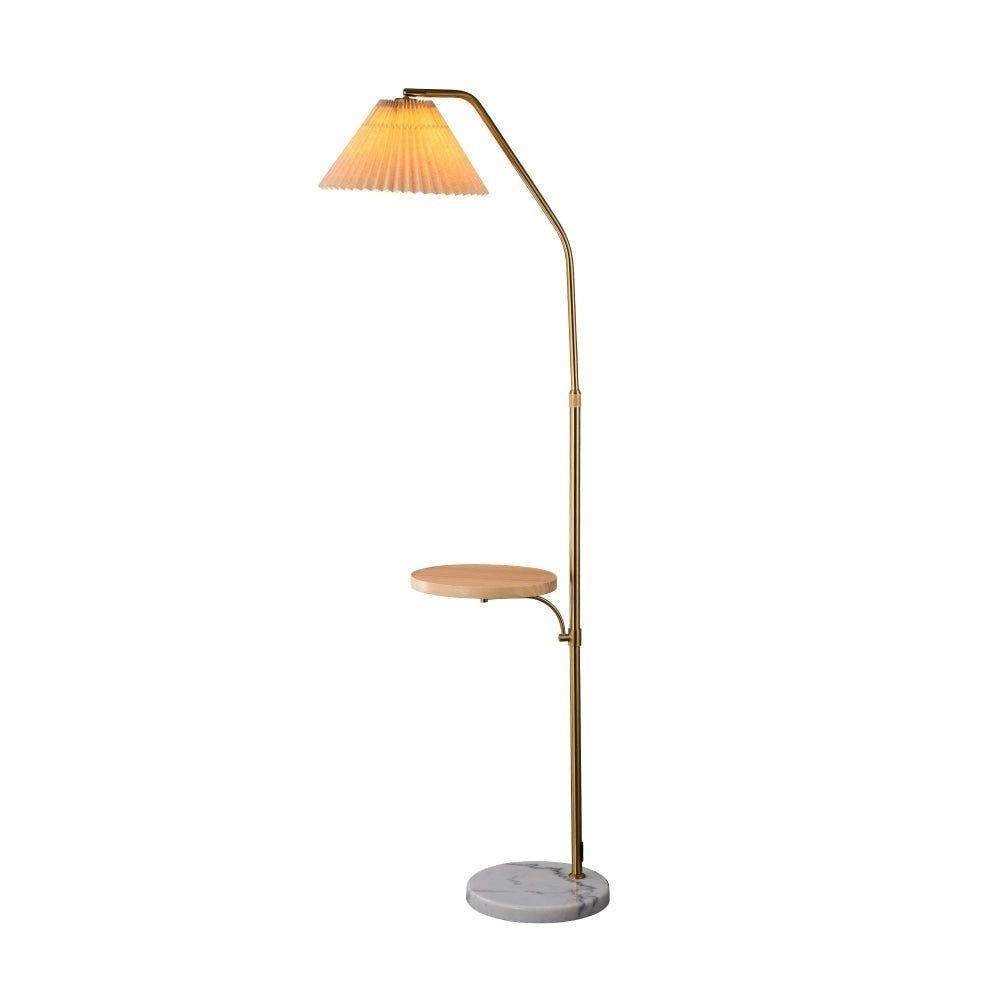 Arthur Elegant Marble Pleated Floor Lamp Light Linen Fabric Shade - Brass and Sand