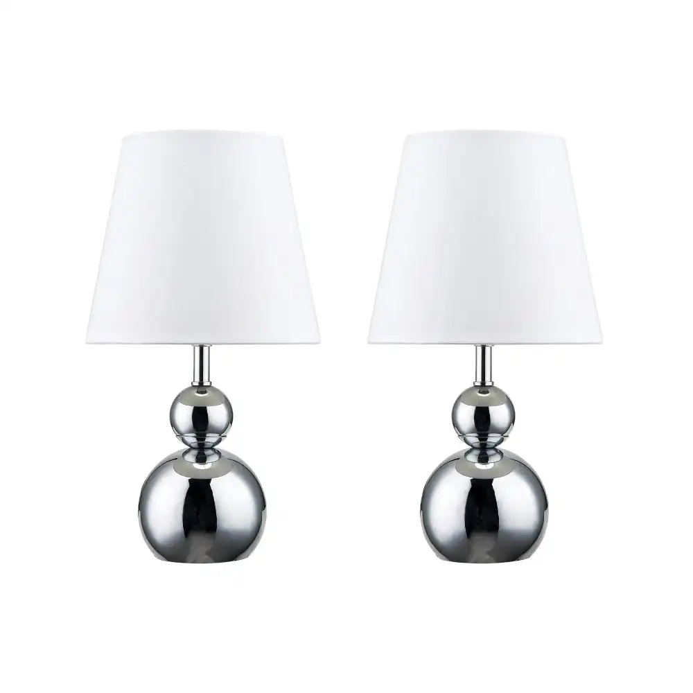 Elvin Classic Minimalist Touch Iron Table Lamp Light Fabric Shade - Chrome and White