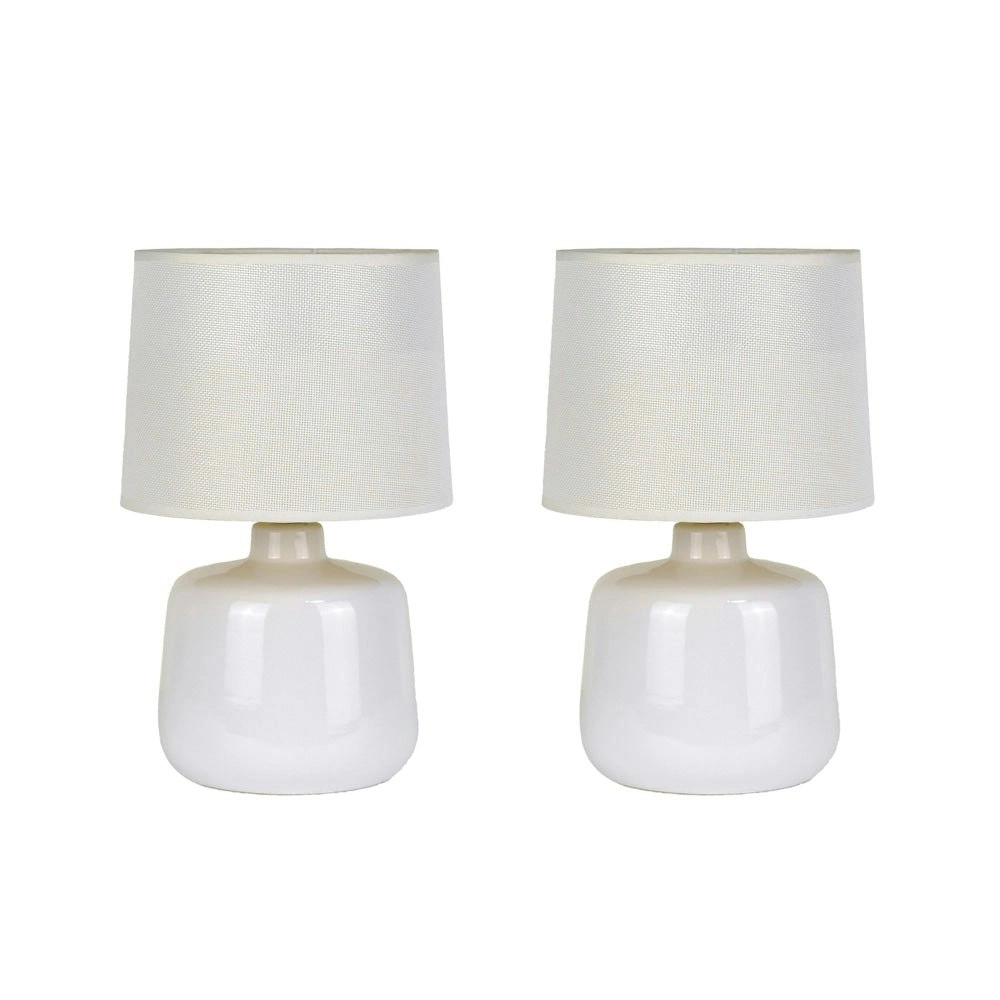 Royal Bright Ceramic Accent Table Lamp Light Retro Linen Shade -  White