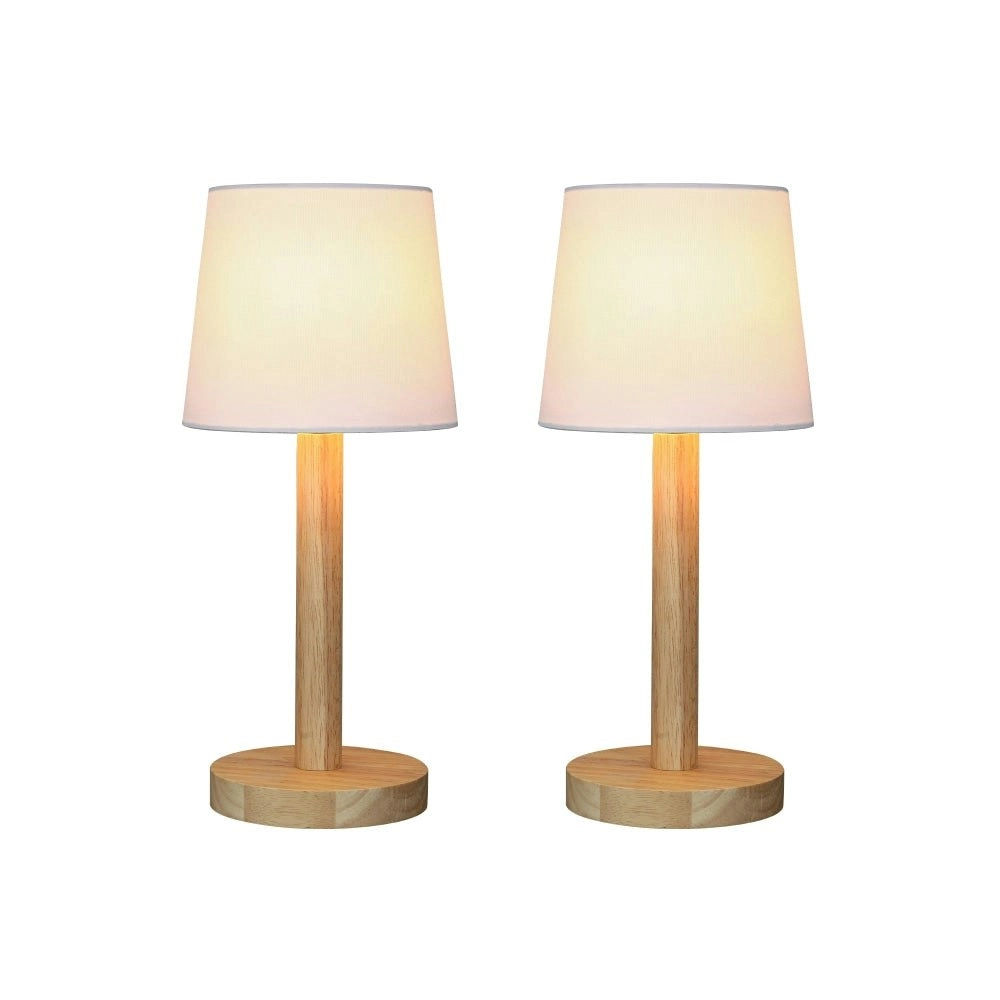 Gloei Duo Set of 2 Contemporary Wooden Table Desk Lamp Light Polyester Shade - White