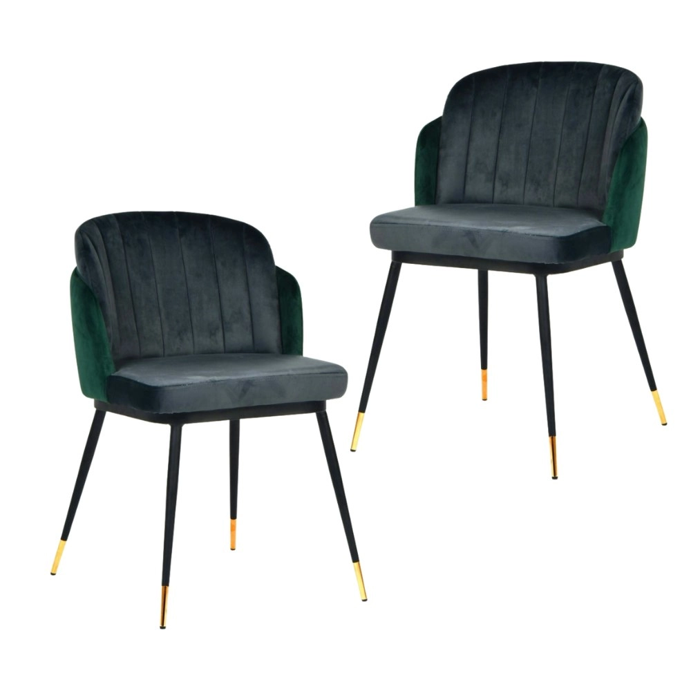 HomeStar Set Of 2 Royale Velvet Fabric Kitchen Dining Chair W/ Gold Tip Legs - Green