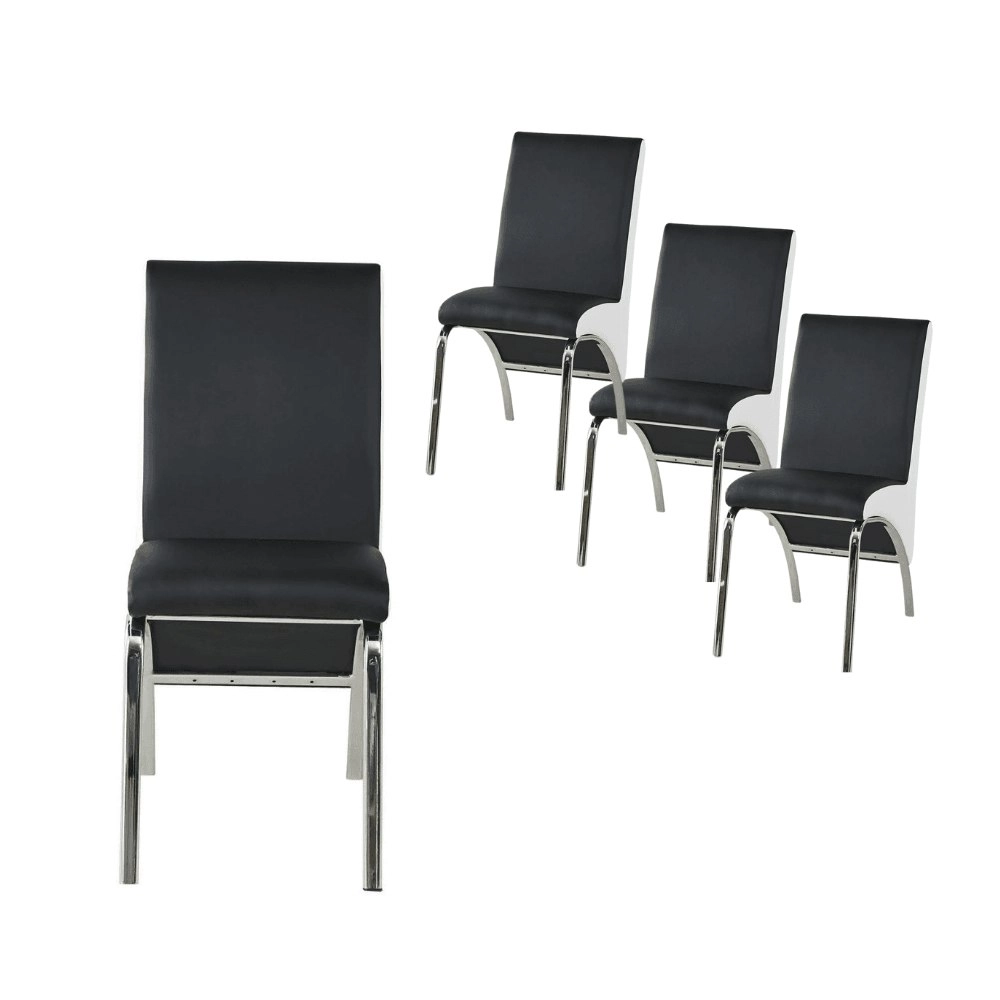 Our Home Set Of 4 Celine PU Leather Dining Chair W/ Metal Legs - Black