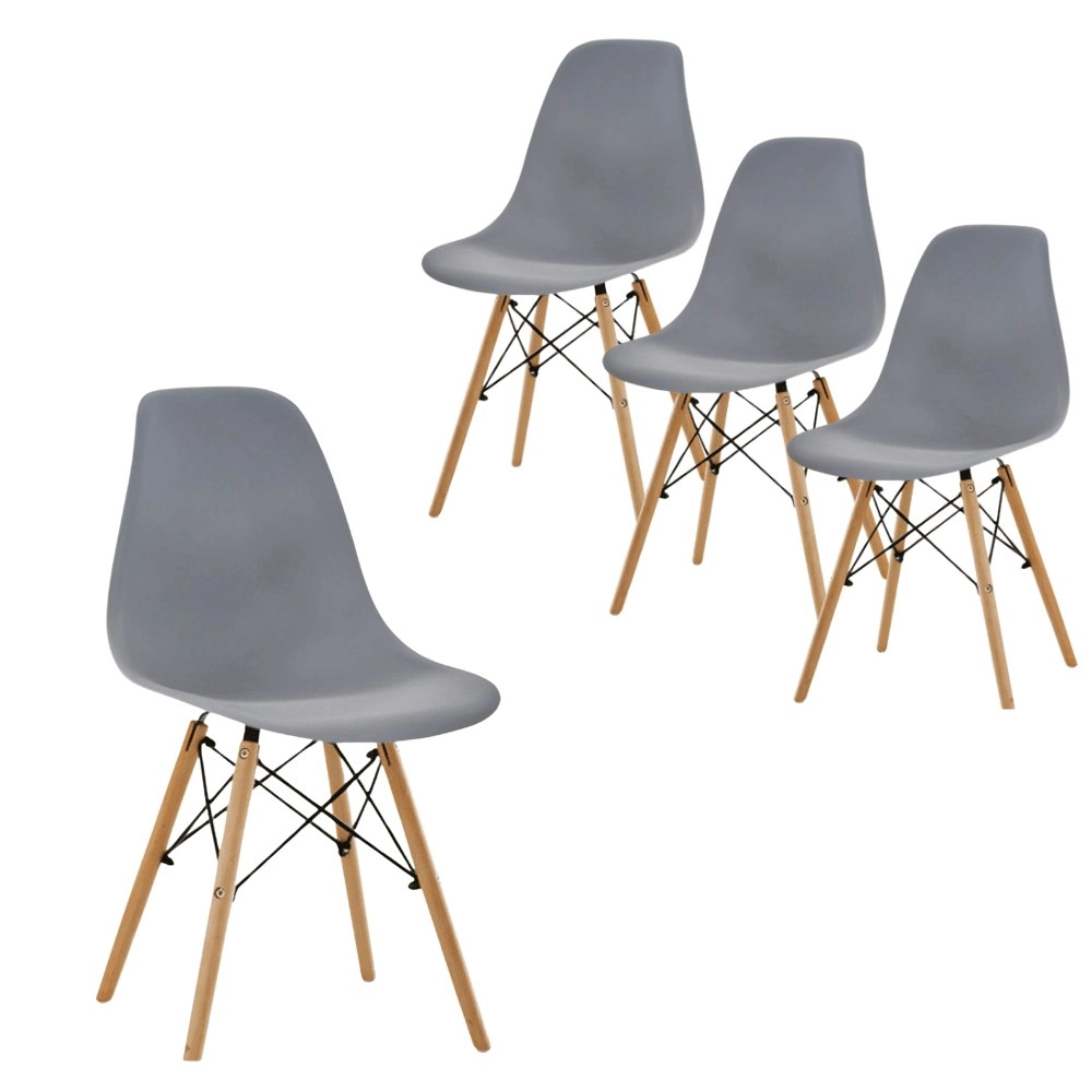 Design Square Set Of 4 Replica Dining Chair Eiffel Design Wooden Legs - Grey