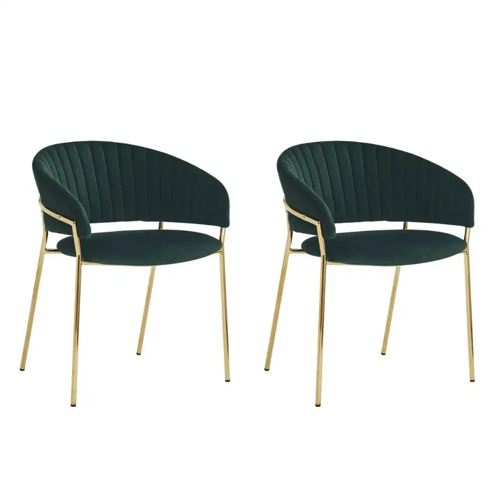 HomeStar Set of 2 Lex Velvet Fabric Dining Chair Gold Frame - Green