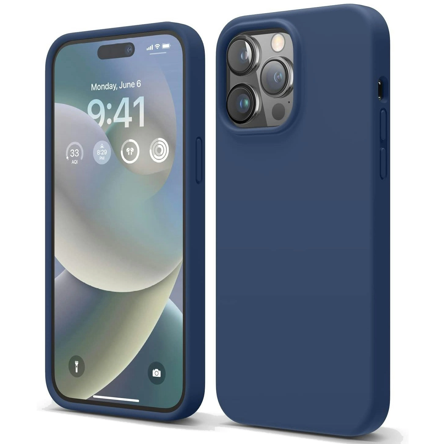 Premium Silicone Phone Case For iPhone 14 Pro Shockproof Microfiber Lining - Navy Blue