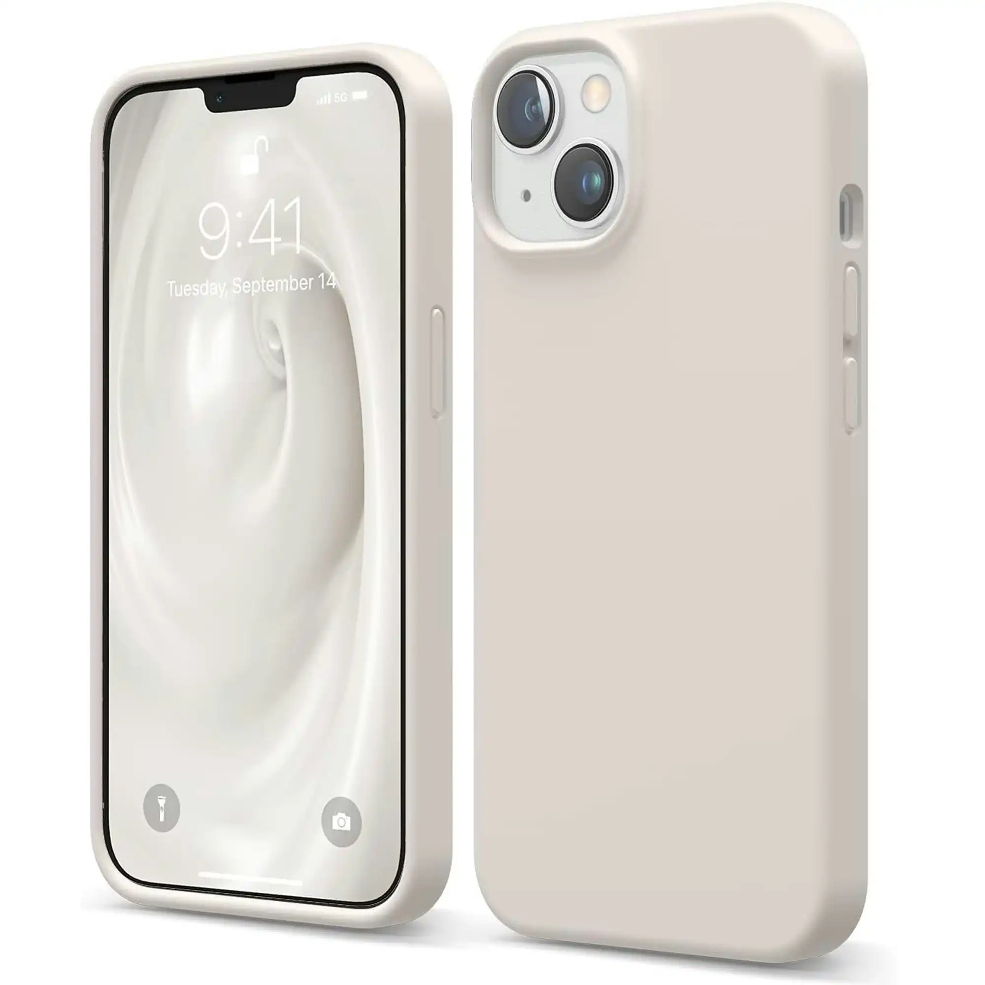 Premium Silicone Phone Case For iPhone 13 Shockproof Microfiber Lining - Beige Cream White