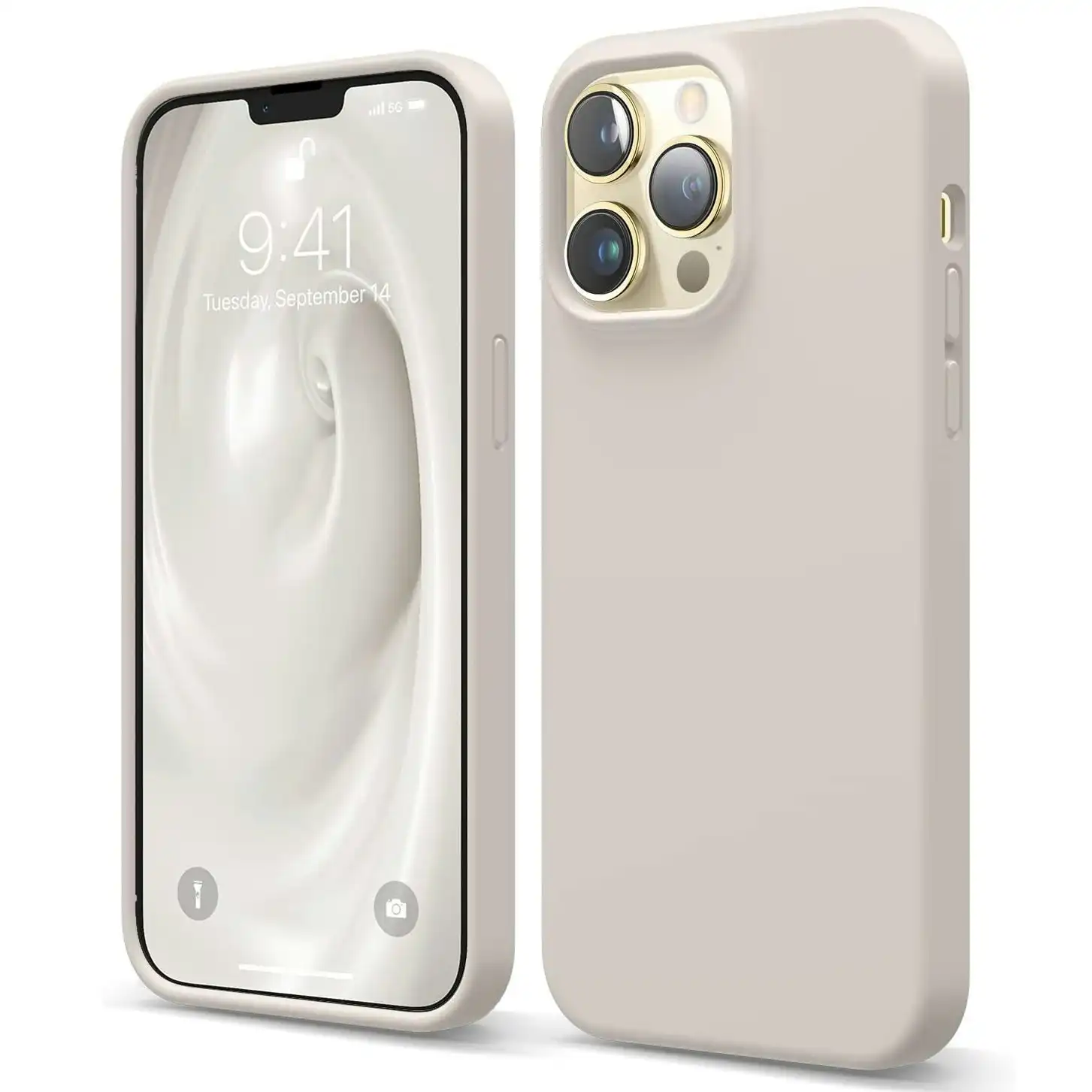 Premium Silicone Phone Case For iPhone 13 Pro Max Shockproof Microfiber Lining - Beige Cream White