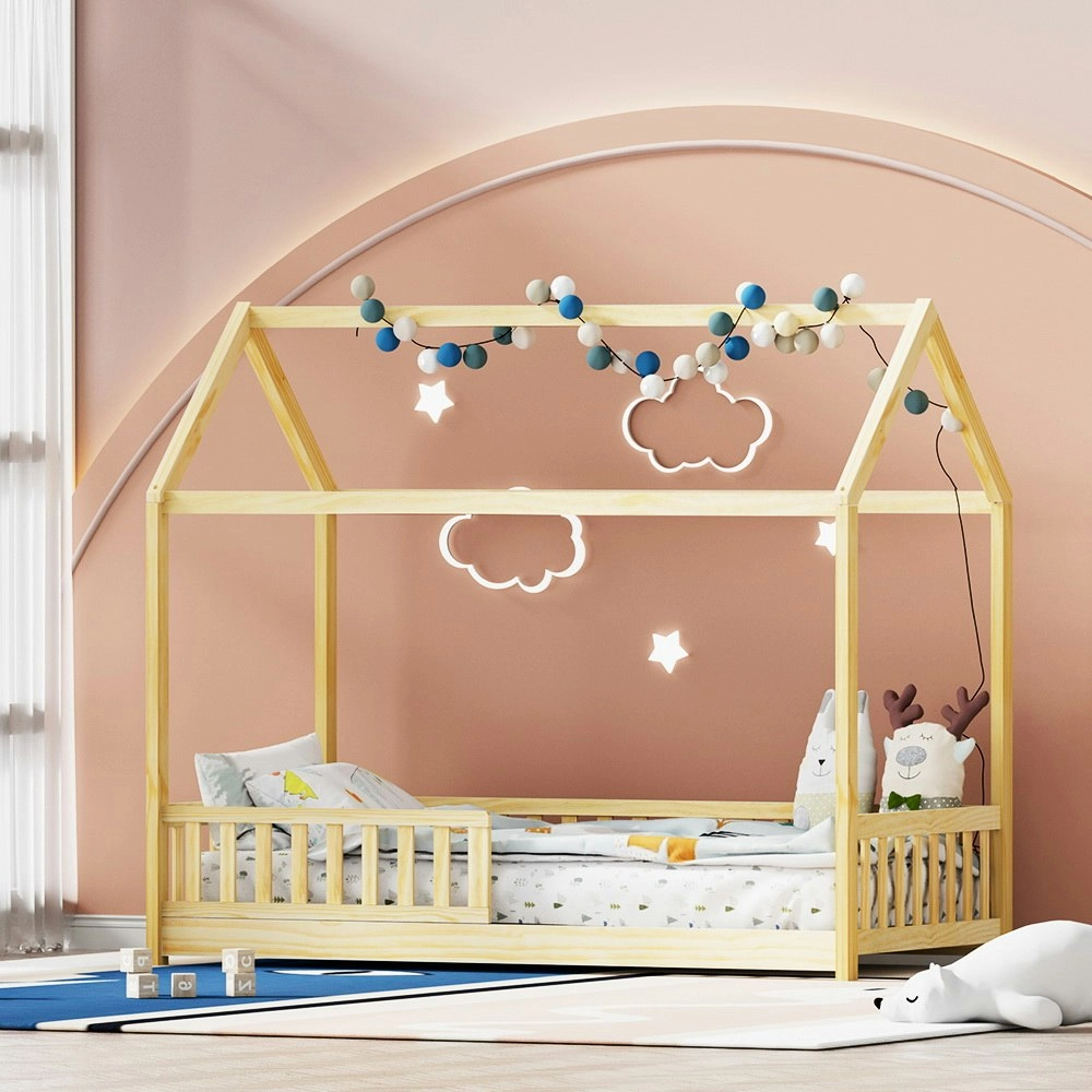 Artiss Bed Frame Wooden Kids House Frame Oak ROCK