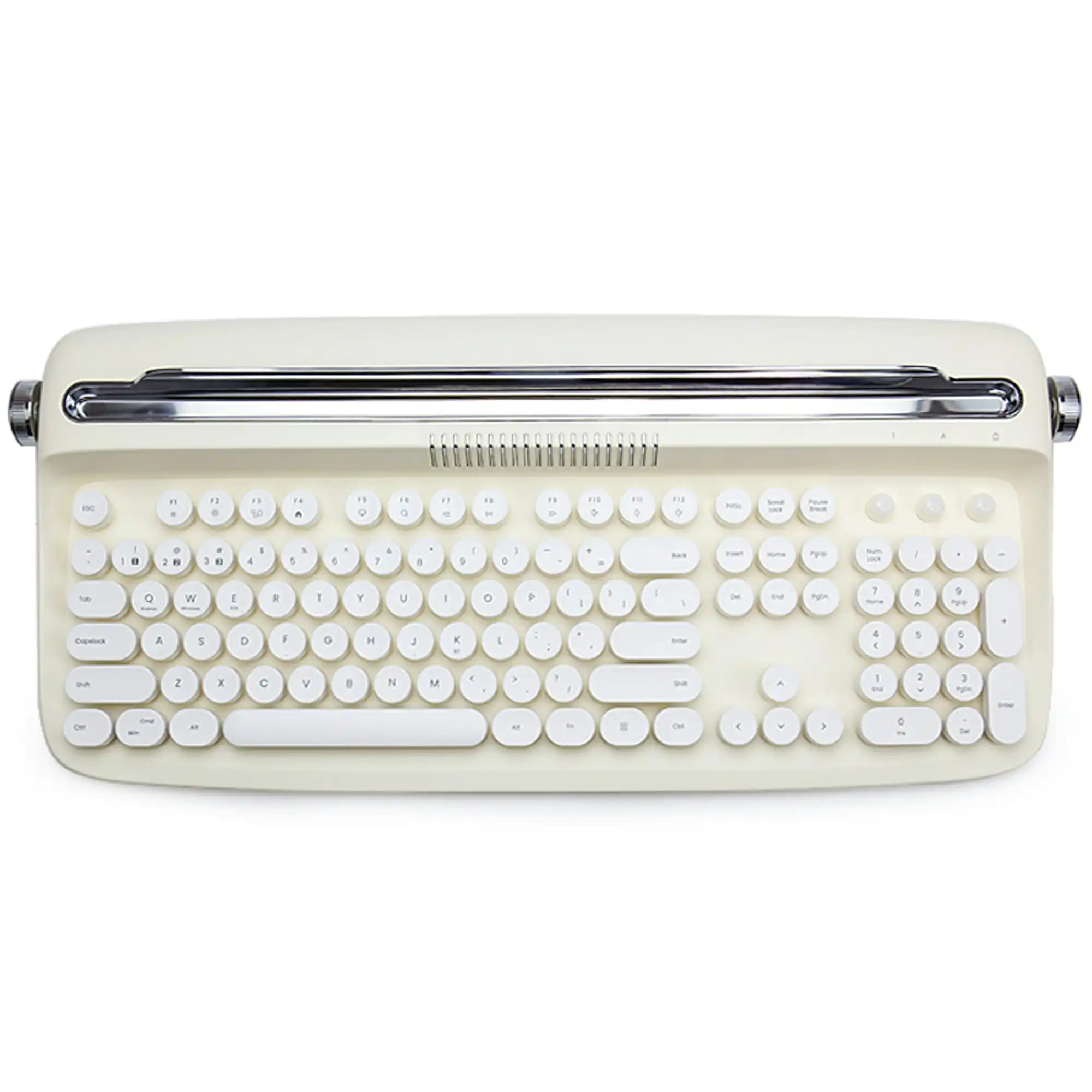 Todo Retro Typewriter Bluetooth Wireless Keyboard Tablet Holder 104 Key Mac Win Android BT 5.0 - Ivory