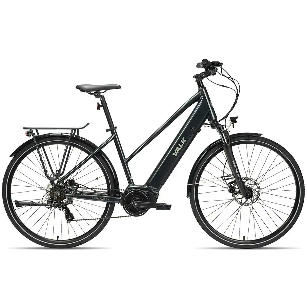 2023 Valk Metro MT 5 + Electric Hybrid Bike, Mid-Drive, Mixte Frame, Medium, Dark Grey