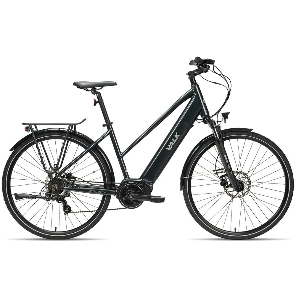 Valk Metro MT 5 + Electric Hybrid Bike, Mid-Drive, Mixte Frame, Medium, Dark Grey