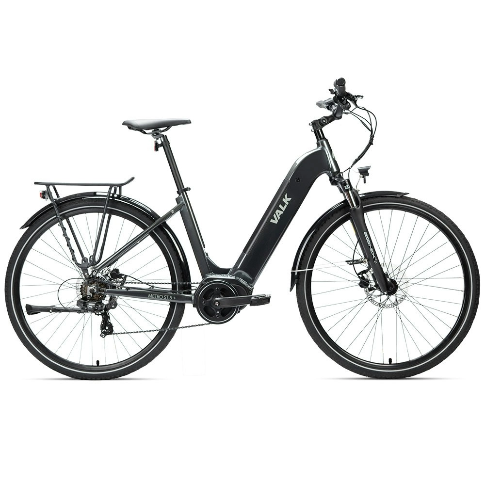 Valk Electric Commuter Bike Mid-Drive Large Step-Thru Frame, ebike e-bike for Women and Ladies, Dark Grey