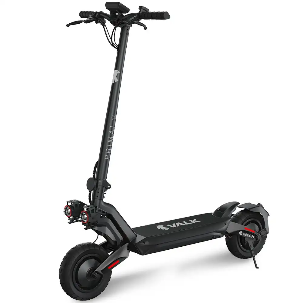 Valk Primal 9 Electric Scooter, 1600W Dual Motor 48V 18Ah Lithium 60km Range 40km/h Quad Shocks 10 inch Tyres, Black