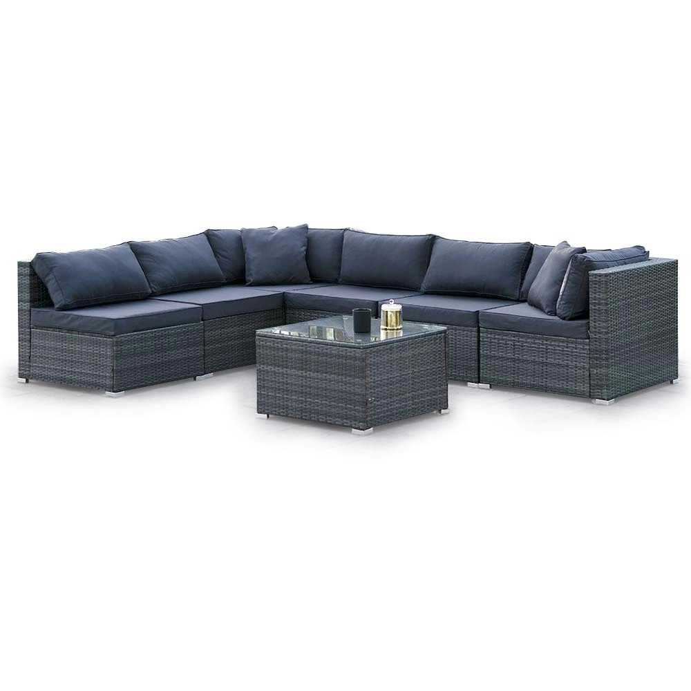 London Rattan 7 Piece 6 Seater Modular Outdoor Lounge Setting with Coffee Table, Grey