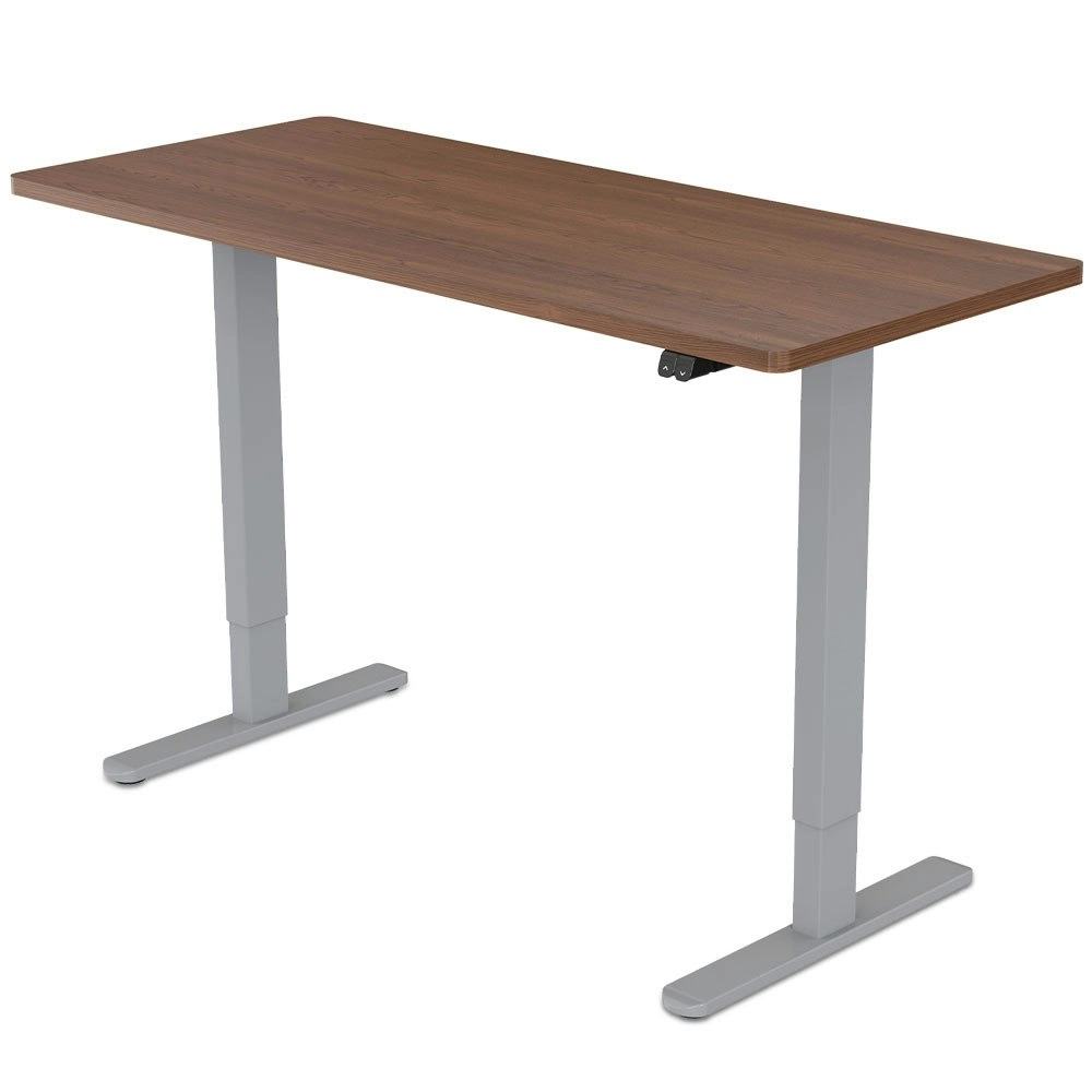 Fortia Sit To Stand Up Standing Desk, 120x60cm, 72-118cm Electric Height Adjustable, 70kg Load, Walnut Style/Silver Frame