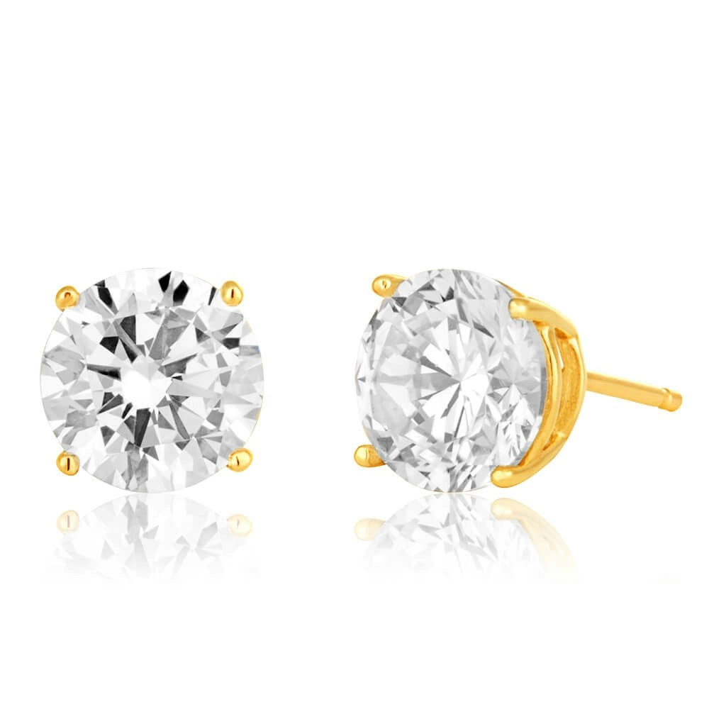 9ct Yellow Gold Cubic Zirconia Brilliant Cut 6.5mm Stud Earrings