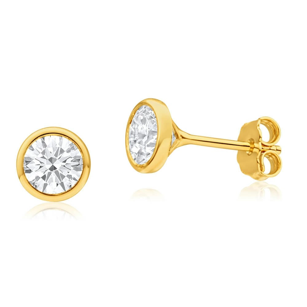 9ct Yellow Gold Silver Filled Cubic Zirconia Simple Round Stud Earrings