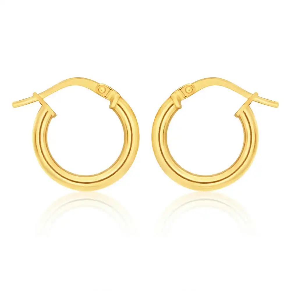 9ct Yellow Gold Silver Filled plain 10mm Hoop Earrings