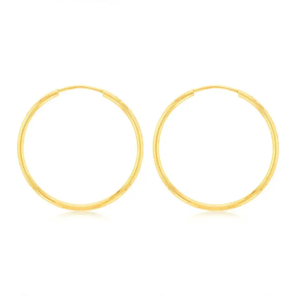 9ct Yellow Gold Diamond-Cut Hoops 25mm