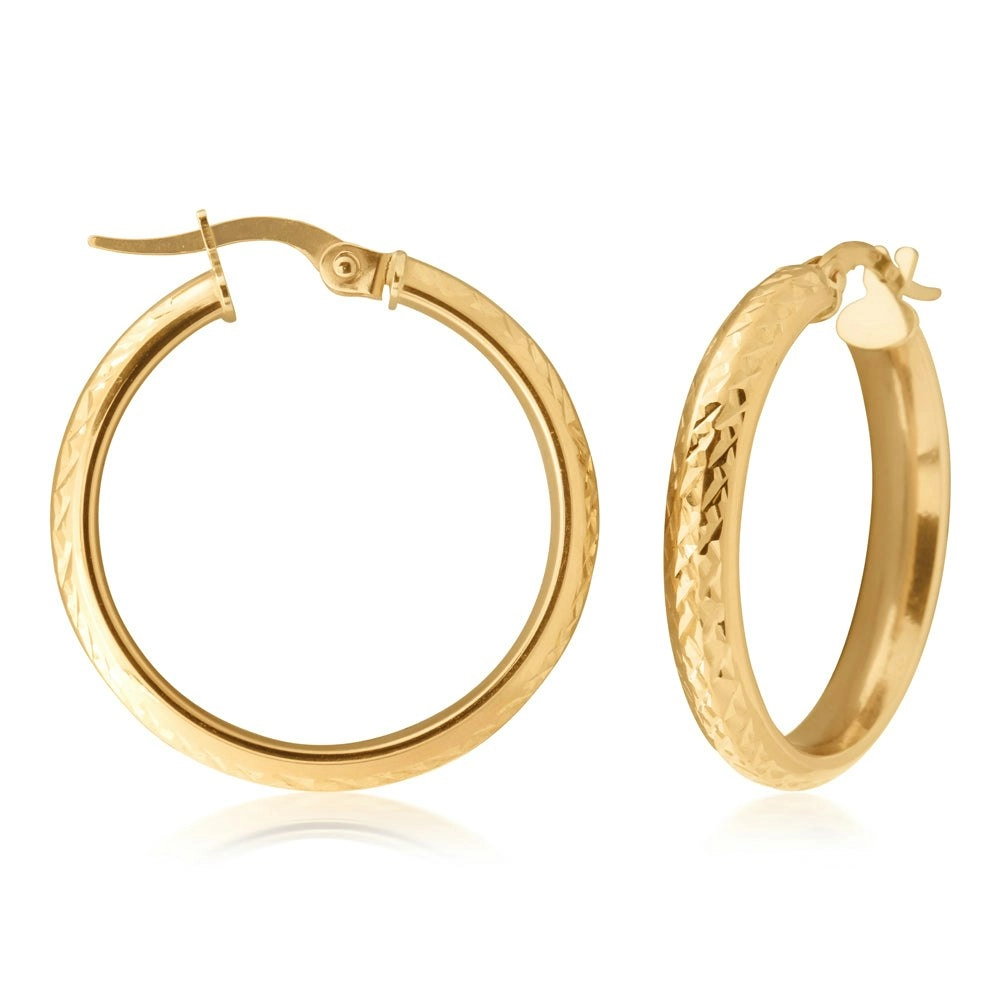 9ct Yellow Gold 20mm Diamond Cut Hoop Earrings