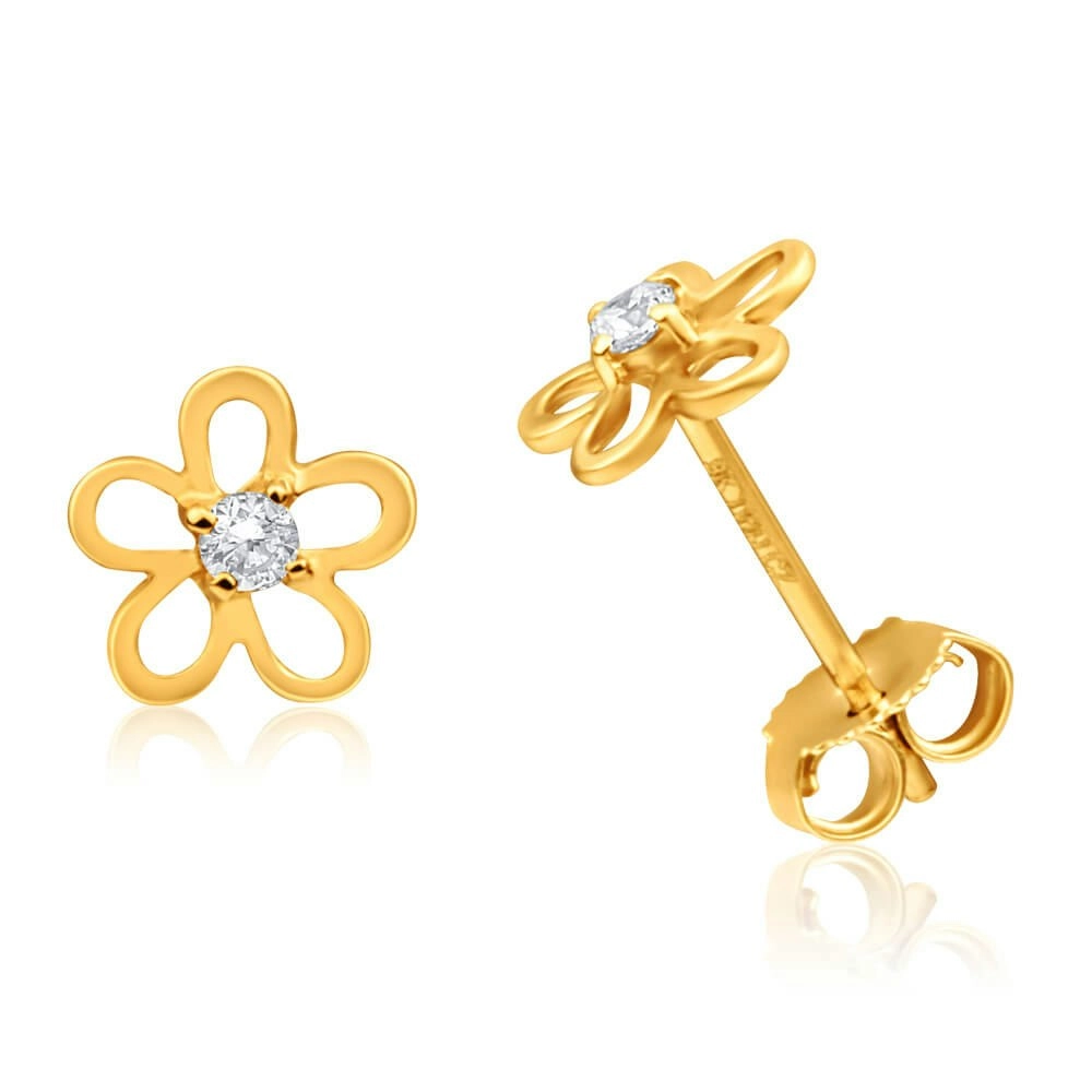 9ct Yellow Gold Cubic Zirconia Flower Stud Earrings