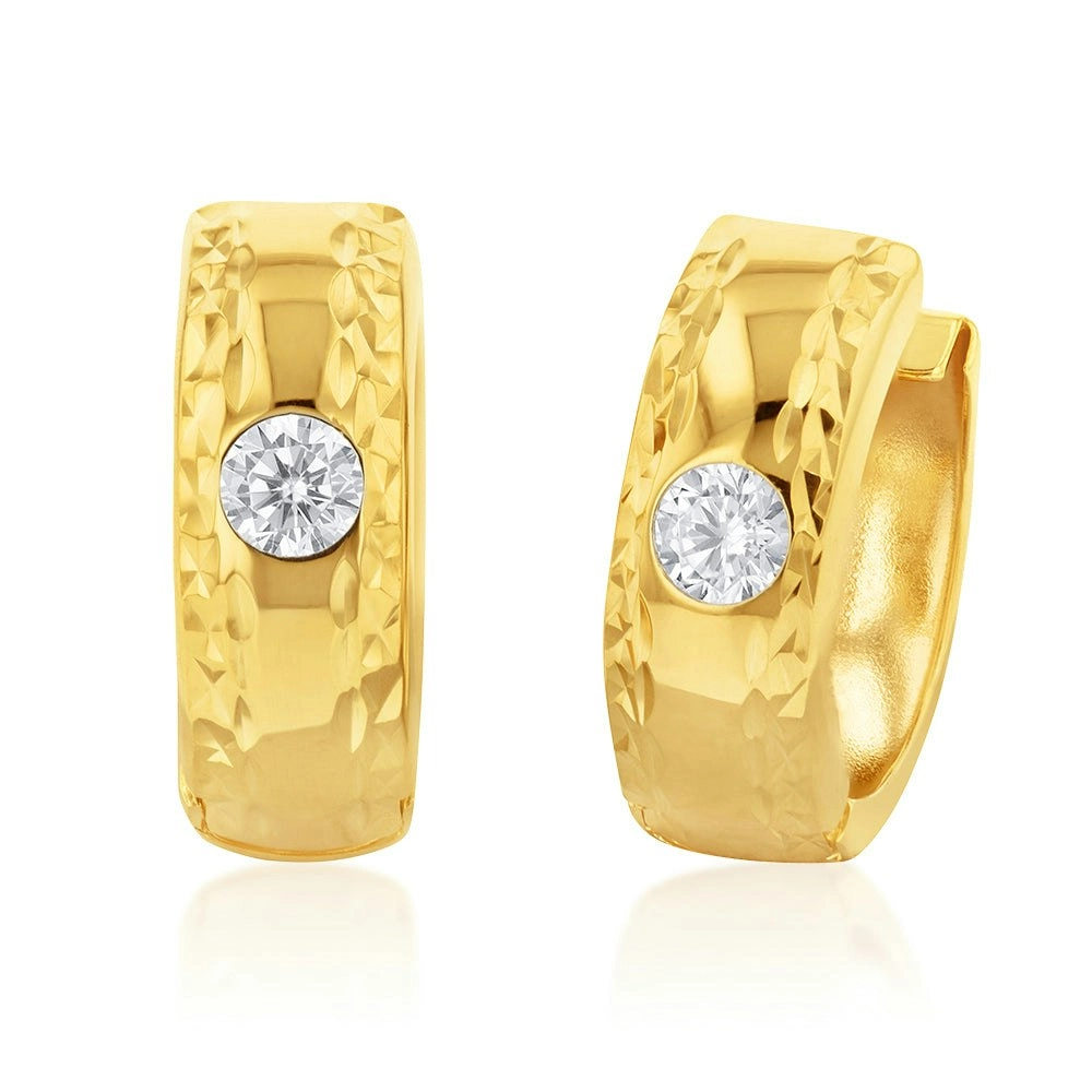 9ct Yellow Gold Silverfilled Cubic Zirconia 10mm Hoop Earrings