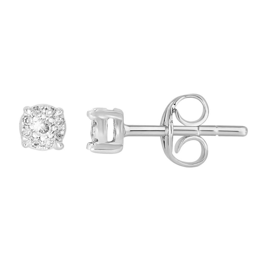 9ct White Gold Diamond Stud Earrings 18 Brilliant Cut Diamonds