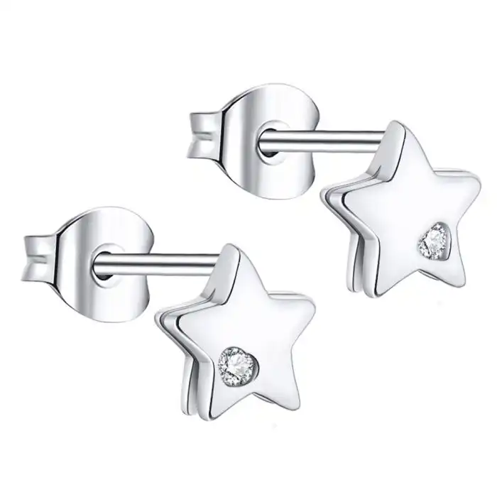 Sterling Silver Zirconia Star Stud Earrings