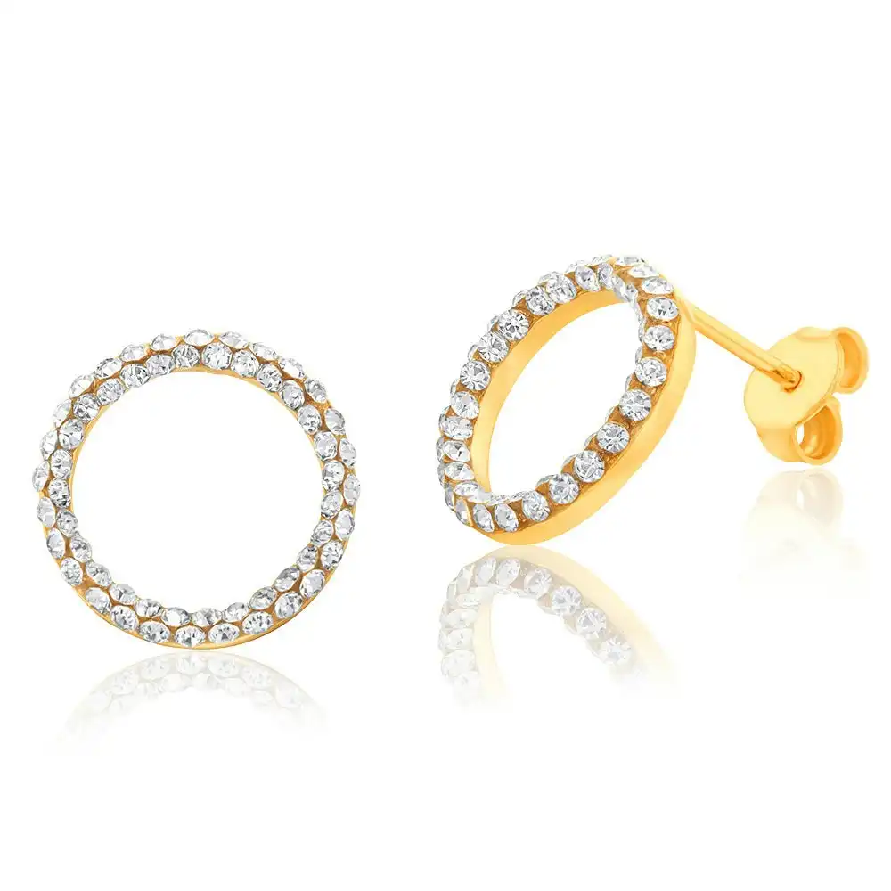 9ct Yellow Gold Silverfilled Crystal Open Circle Earrings