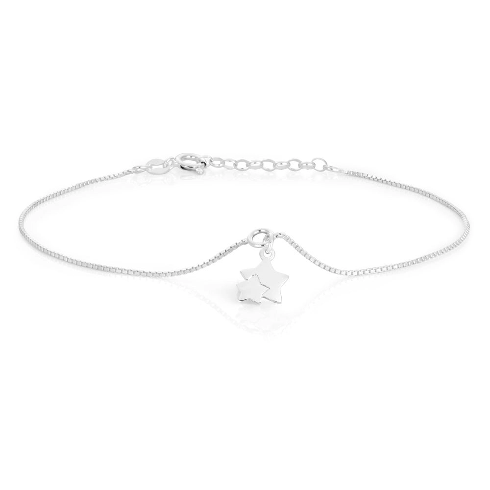 Sterling Silver Stars Charm Anklet 24cm plus 3cm extender