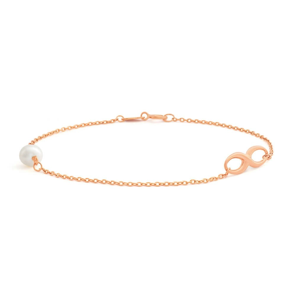 9ct Rose Gold 19cm Freshwater Pearl and Infinity Bracelet