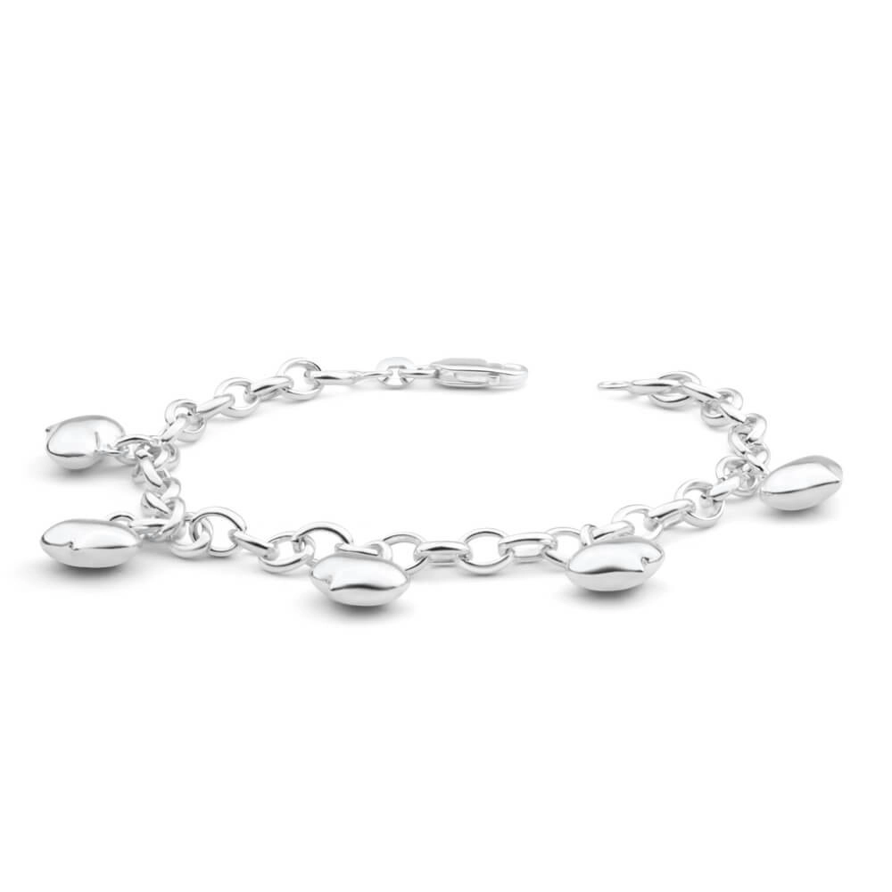 Sterling Silver 5 Heart Charms 19cm Belcher Bracelet