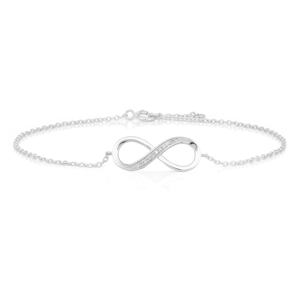 Sterling Silver 0.04 Carat Diamond Infinity 19cm Bracelet