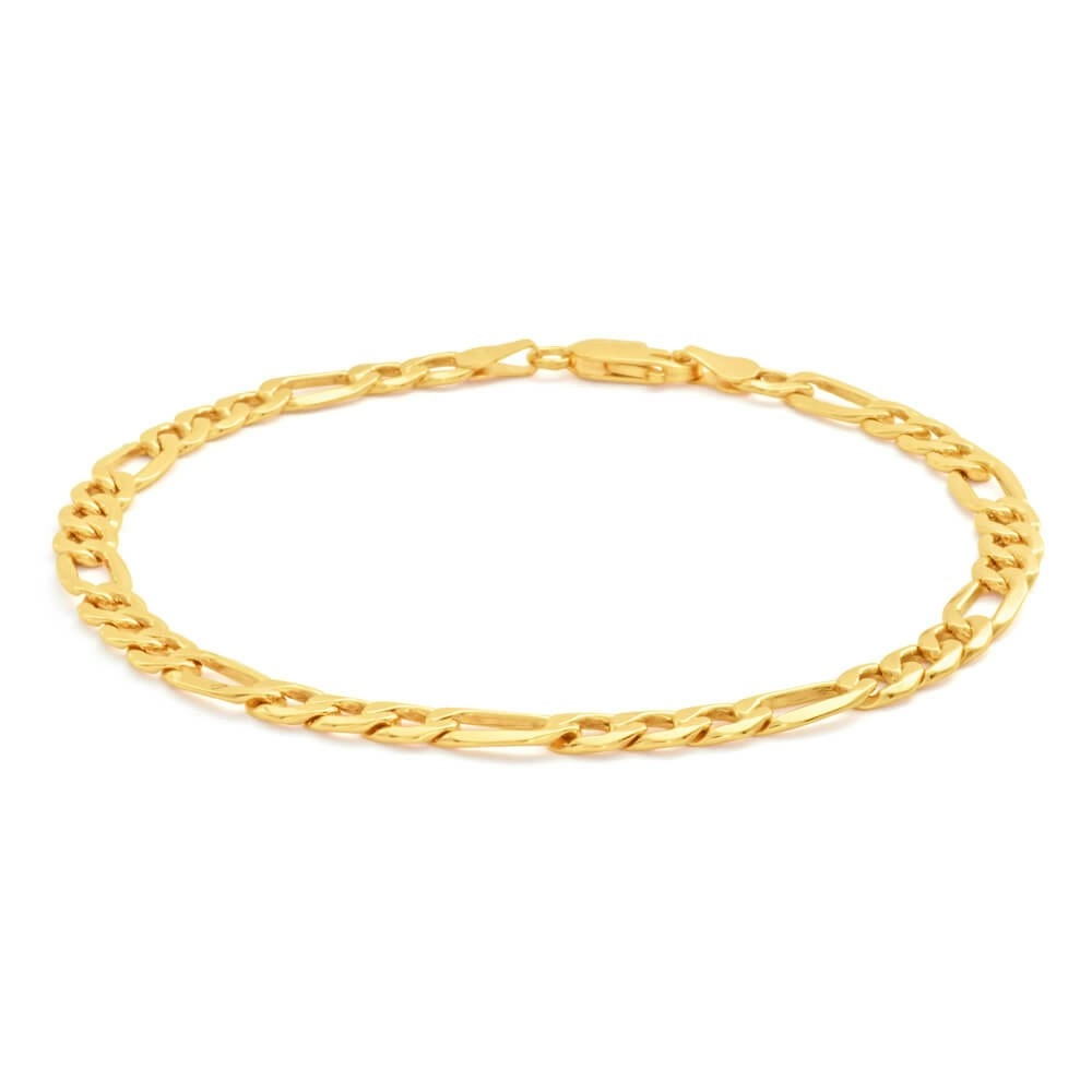 9ct Yellow Gold Silver Filled 21cm Figaro Bracelet 120 Gauge