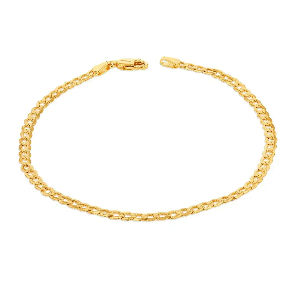 9ct Yellow Gold Silverfilled Super Flat Curb 80 Gauge 21cm Bracelet