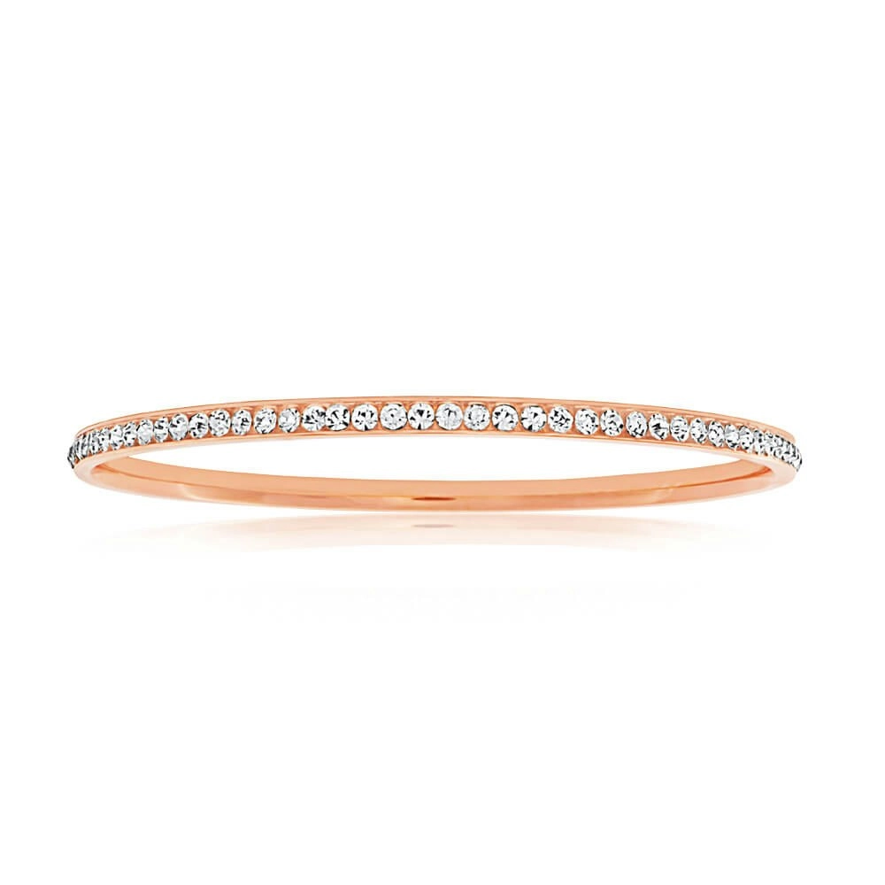 Stainless Steel Rose Gold Plated Crystal 3mmx65mm Bangle