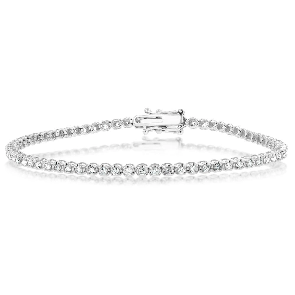 9ct White Gold 1 Carat Diamond Tennis Bracelet with 70 Brilliant Diamonds