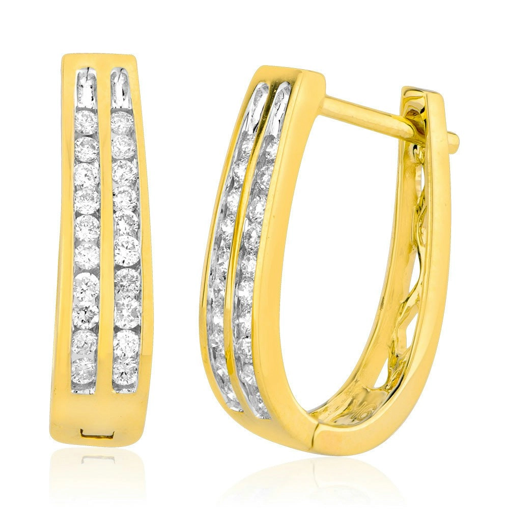 9ct Yellow Gold 1/4 Carat Diamond Double Row Hoop Earrings