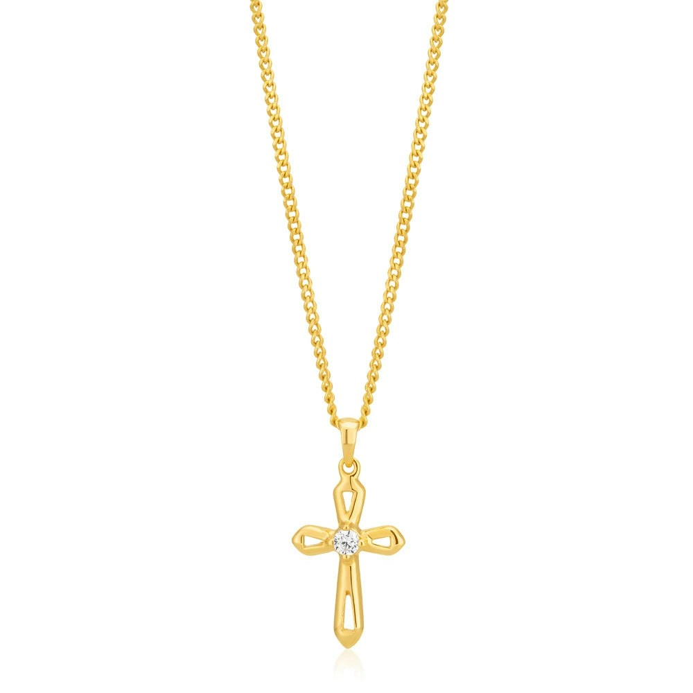 9ct Yellow Gold 16mm Cross Pendant with Cubic Zirconia