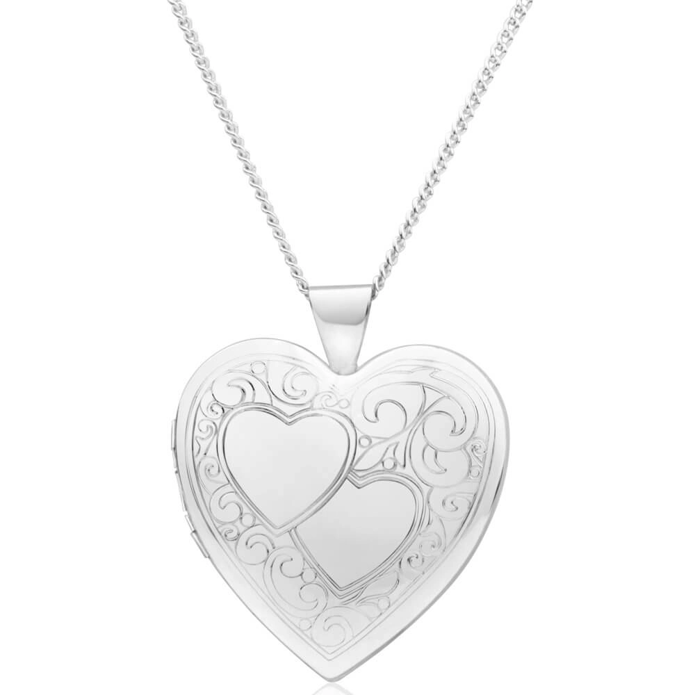 Sterling Silver Engraved Heart Locket 24mm