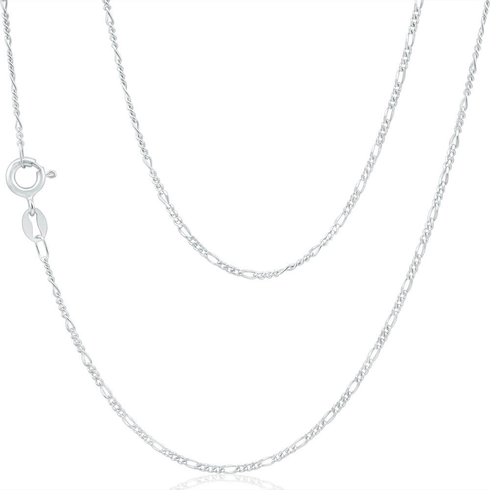 9ct White Gold Figaro 1:3 45cm Chain 40Gauge