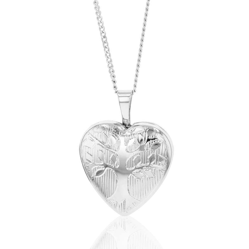 Sterling Silver Tree of Life 16mm x 21mm Heart Locket Rhodium Plated