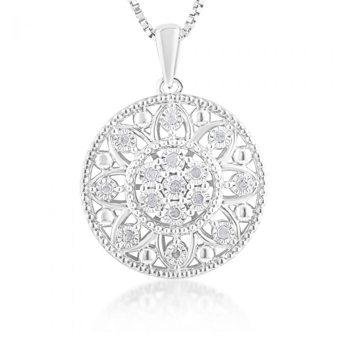 Silver 0.10 Carat Diamond Filigree Pendant