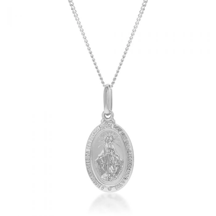 Sterling Silver Rhodium Plated Small Holy Mary Pendant